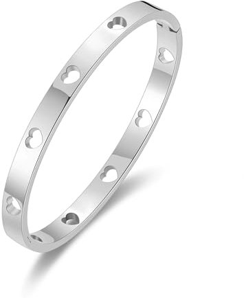 Philip Jones Stainless Steel Heart Bangle (7 Inch)
