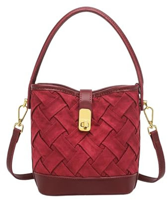 ANNI RIEL Mode Wildleder Crossbody Eimer Taschen für Frauen Woven Hobo Geldbörse und Handtasche Top Griff Hobo Umhängetasche Satchel, rot, Medium
