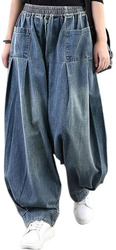 CzooM Pantaloni casual da donna a palloncino Pantaloni larghi in denim a vita media con gamba larga Jeans larghi a barilotto allentato Y2k con tasche (Color : Blue, Size : XX-Large)