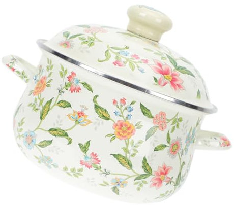 Ciieeo Olla De Esmalte Para Estufa De 22 Cm, Cacerola Pequeña Esmaltada, Doble Asa, Apta Para Cocina De Gas, Adecuado Para Cocinar Sopas y Leche, Tapa, Uso Diario