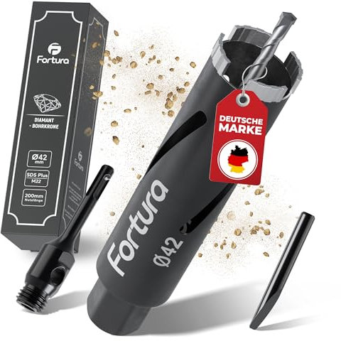 Fortura Corona de perforación de 32 – 162 mm de diámetro / 200 mm de longitud/SDS Plus/broca de latas/broca de diamante/broca de diamante/broca de diamante (diámetro 42 x 200 mm)
