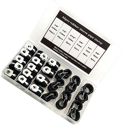 BESTonZON 42pcs Rubber Sleeve Throat Hose Clamp Rubber Cushion Clamps for Cable Stainless Steel Cable for Hose Pipe Attachment