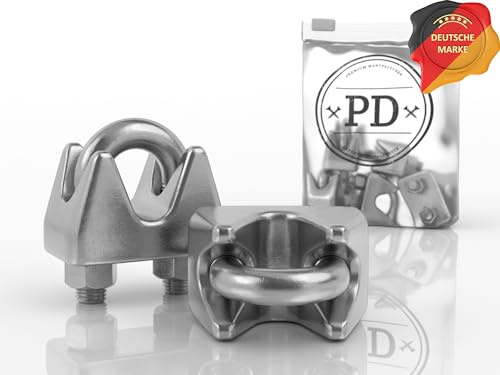 PD® Drahtseilklemme 3mm Edelstahl A4 | Rostfreie Seilklemmen 3mm | Hochwertige Stahlseil Klemme für 3mm Seil | Drahtseil Klemmen Bügelklemme | Bügelseilklemme Wire Clamp U Bolzen | 10 Stück