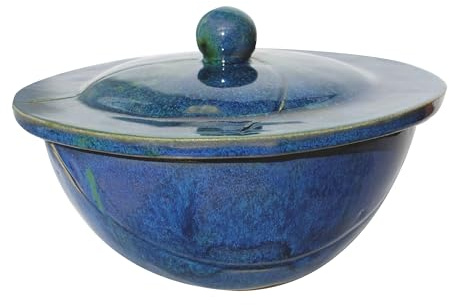 KERZENFRESSER Outdoor mit Deckel Keramik in aquamarin-blau | Handgearbeitete Kerzenfresser zum Einschmelzen von Wachsresten mit nicht brennbarem Glasfaser-Dauerdocht