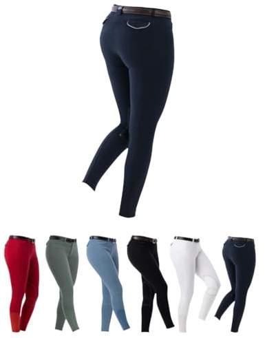 Riding World - Pantaloni da equitazione per donna e bambini Alexandrie | Pantaloni da equitazione con inserti al ginocchio in tessuto | con tasche anteriori | leggings da equitazione in sei colori |