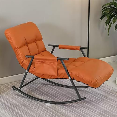 JIAOCKJIAO Schaukelstuhl mit Seitentasche, Verstellbare Rückenlehne, Gepolsterter Relax Schaukelsessel, Moderner Freizeitsessel, Schwingsessel, Tragfähigkeit 200 Kg, for Schlafzimmer, Wohnzimmer (Col