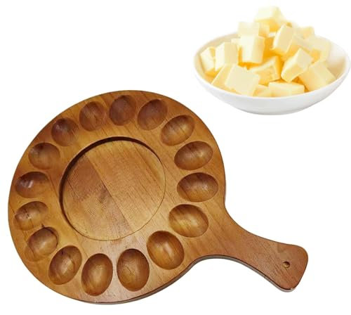 Plato de madera para huevos rellenos – Plato de madera con asa, plato reversible para huevos de charcutería | Contenedor de bandeja para huevos rellenos de 16 agujeros | Tablero de embutidos