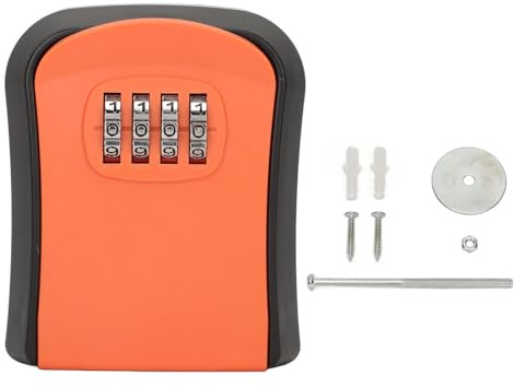 Caja de Cerradura de Combinación Cajas de Cerradura de Llave Montadas en Pared, ABS 4 Dígitos de Contraseña Caja de Cerradura de Almacenamiento de Llave Impermeable con 5 Llaves de Capacidad (Naranja)