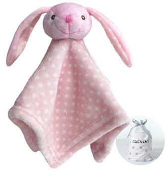 CREVENT Cozy Plush Baby Security Blanket Loveys for Baby Girls Boys, Stuffed Animal Ring Rattle Shaker Toy for Newborns (Bunny)