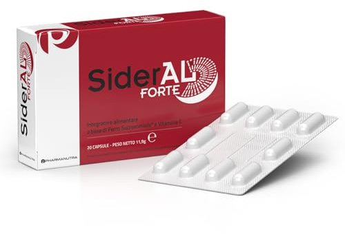 SiderAL® Forte Integratore alimentare a base di Ferro Sucrosomiale®, No Gusto metallico, Alta Tolerabilità, Alto assorbimento, No Glutine, No lattosio, 20 Capsule, Pharmanutra