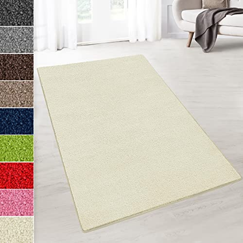 KARAT Kurzflor Teppich - Teppich Läufer für Wohnzimmer, Schlafzimmer, Kinderzimmer, Küche, Flur, Deko - Flauschiger Velours-Flor (Dynasty, Creme, 80x200 cm)