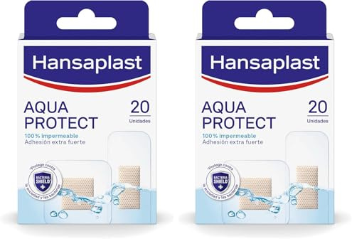 Hansaplast Aqua Protect Apósitos impermeables, apósitos adhesivos con adhesión extrafuerte, apósitos transparentes para natación y ducha, 1 x 20 unidades (Paquete de 2)
