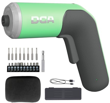 DCA 4V Electric Screwdriver Set, 5 N.m with 2000 mAh Li-ion Battery, 6.35mm Magnetic Hex Chuck, USB-C Charging Cable, 18 Driver Bits for Furniture Repairs, Green ADPL05-5 Green