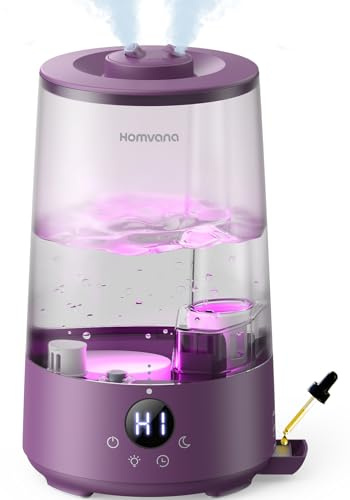 Homvana Umidificatore per camera da letto, 3,6 l, 360° Cool Mist 34H, durevole, silenzioso, 16 dB (SilentSpary Tech), piccolo, cameretta dei bambini, senza BPA, diffusore di aromi per piante, luce