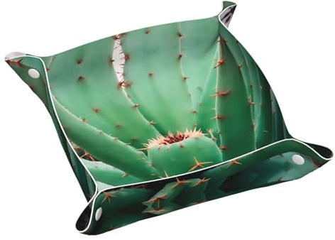 WZYWHJ Leather Storage Tray for Bedside Table, Desk, Dressing Table, and More - Easy to Clean Medium Agave Cactus Pattern