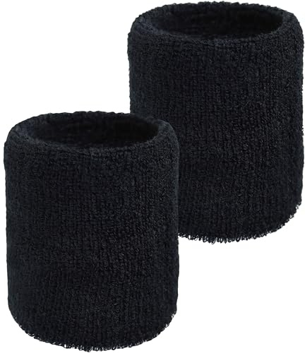 Schweißbänder, Fitness Schweißband Set, 2-4 Stück Frotee Schweissband, Sport Armband, Sportband schwarz (Einheitsgröße, 2.0, stück)