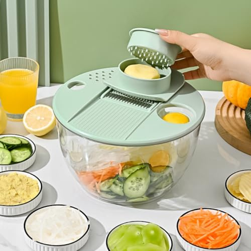 Stainless Steel Salad Spinner Large,Fruits & Herb Lettuce Dryer with 5 Blade Slicer Egg Yolk Strainer Shredder for Efficient Salad Preparation