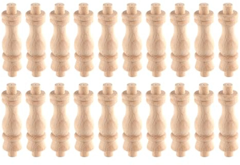 Durlo Paquete de 20 balaustres de madera, 6,5 cm de diámetro, madera natural sin terminar, versátiles para manualidades, carpintería de muebles y decoración del hogar.