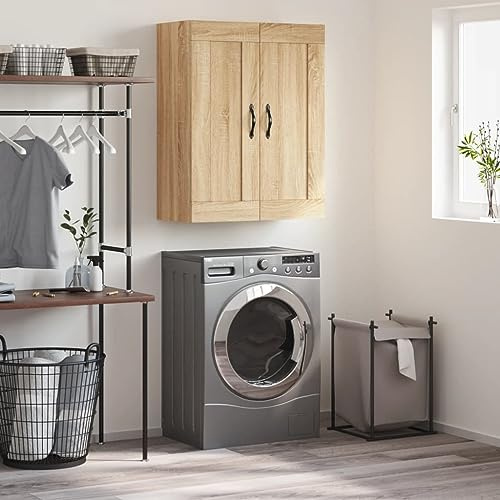 Hoopleep Wandschrank Sonoma-Eiche 69,5x34x90 cm, Holzwerkstoff, Hängeschrank mit 2 Türen, vielseitige Aufbewahrung für Schlafzimmer, Wohnzimmer