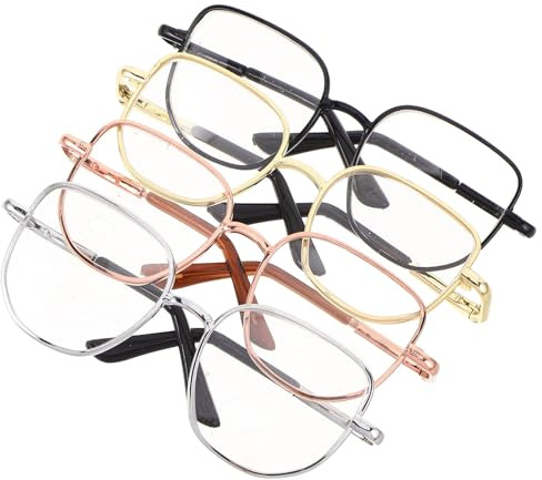 HOOTNEE 4Pcs Mini Doll Glasses Set with Lenses Metal Square Frames for Dollhouse Accessories Crafting and Dress Up