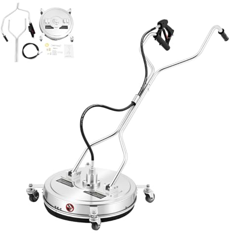 20 tums högtryckstvätt, golvrenare med handtag, 3/8-tums snabbkontakt, max. Vattenflöde 25 l/min, diameter 52 cm, ytrengörare av rostfritt stål med 4 hjul