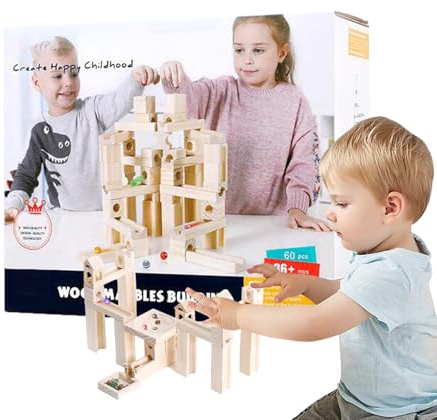 Kulbana | 60 Stycken Marmorkulor Pussel Byggsats Konstruktionslek Uppsättning,Trä Marmorlabyrint Bana Med 60 Bitars Kulor - Pedagogisk Leksak För Barn Och Ungdomar För STEM Lärande