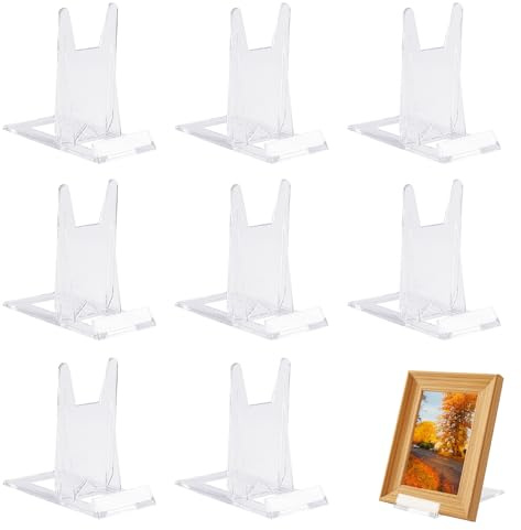 8Pcs Acrylic Plate Stand for Display, Clear Small Plate Stands for Display, Adjustable Multifunctional Displays Holder Easel Stands for Photos, Place Cards, Phones, Books (6 x 11.2 x 10.5 cm)