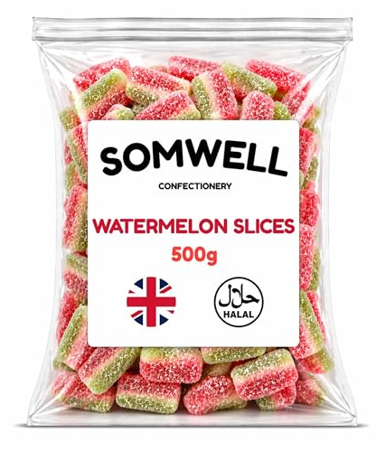 Somwell - Fizzy Watermelon Slices 500g - Halal Jelly Fruit Sweets – Retro Pick n Mix Jellies - Ideal Bulk Party Jelly Sweets, Birthday Candy, Cake Decorations & Sharing - Resealable Pouch