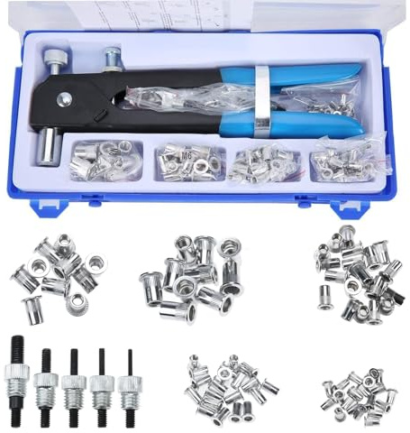 BOOMSTART 126 Stück Nietzange Set, Blindnietzange Set Nietmutternzange Nietenzange Gewindenietzange Nietpistolen Werkzeug Gewinde Blindnietzange mit M3 M4 M5 M6 M8 Dorne und Nietmuttern für Metal Auto