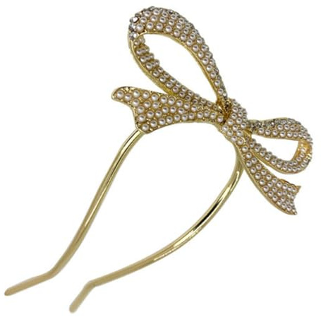 ULTECHNOVO Horquilla de Boda Dorada Perlas y Lazo, Accesorio Cabello de Novia de Aleación de Zinc, Tocado Elegante para Fiestas y Fotografía, Pinza para Pelo Mujer, Adorno Nupcial
