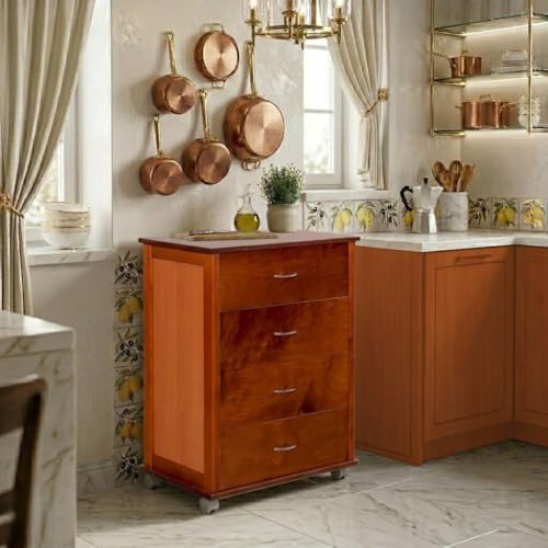 Liberoshopping Cassettiera con Ruote ICON H83 cm in Legno di Faggio, Mobile Salvaspazio 4 Cassetti per Ufficio e Casa, Piano Superiore in Legno, 58x38 cm, Già Montata, 100% Made in Italy (Ciliegio)