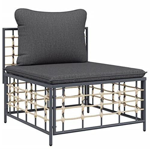 WRJENFSC Garten-Mittelsofa aus Poly Rattan in Anthrazit, Modulares Sofa-Element für Terrasse und Balkon, Inklusive Sitz- und Rückenkissen in Dunkelgrau, 70 x 72 x 66 cm