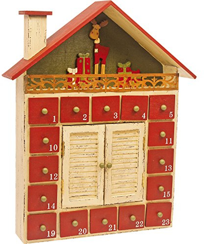 Adventskalender „Winterhütte“ aus lackiertem Holz, ideale Dekoration für die Weihnachtszeit, einfach und nachhaltig jedes Jahr wiederverwendbar