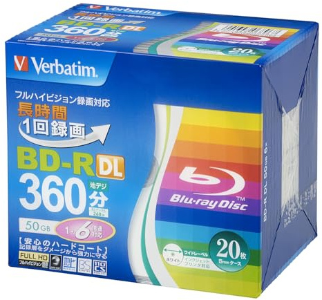 Verbatim Lot de 20 disques Blu-ray double couche BD-R DL 50 Go Vitesse 6x Imprimable à jet d'encre