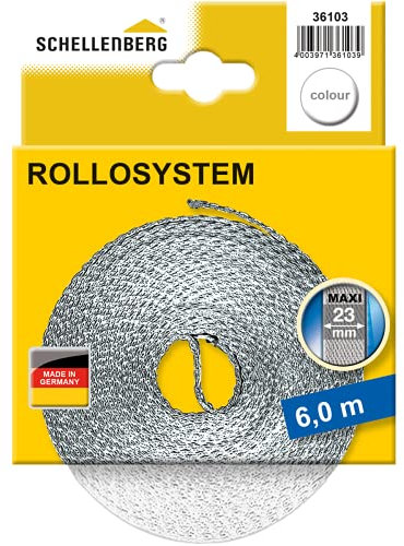 Schellenberg 36103 Cintino per tapparelle avvolgibili 23 mm x 6 m - sistema Maxi, cinghia tapparella bianco