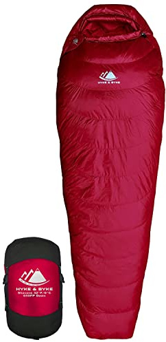 Hyke & Byke Shavano 32 F Hiking & Backpacking Sleeping Bag - 3 Season, 650FP Duck Down Sleeping Bag - Ultralight - Maroon - 87in - Long