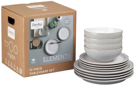 Denby Elements 12 Piece Dinner Set Light Grey