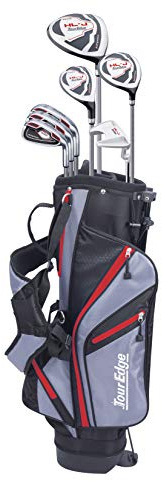 Tour Edge HL-J Junior Complete Golf Set with Bag (Right Hand, Graphite, 1 Putter, 3 Irons, 1 Hybrid, 1 Fairway, 1 Driver 9-12) Red