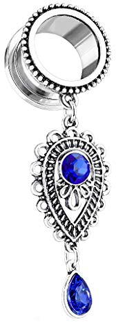 beyoutifulthings Ohr-Tunnel Saphir-Blauer Tränen-Tropfen Anhänger Silber Ohr-Piercing Ohr-Schmuck Plug Screw Fit Flesh Schraub-Verschluss 14mm