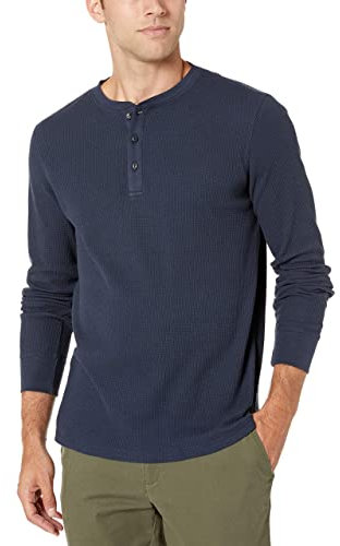 Amazon Essentials Men's Regular-Fit Long-Sleeve Waffle Henley Shirt, Navy, M