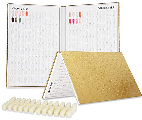 BNG Nail Color Display Book Professional 308 Colour Nail Chart, Gold Nail Gel Polish Display Card Leather Book, Nail Art Salon Design Display Booklet 360 Pcs False Nails Tips