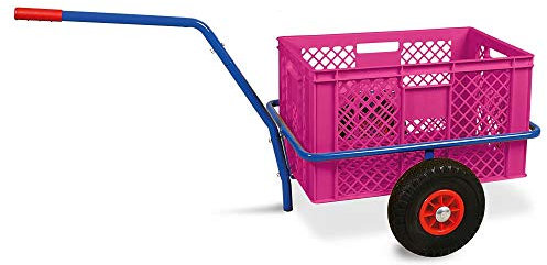 BRB Handwagen mit Kunststoffkorb 600x400x320 mm / 63 Liter, pink, Tragkraft 200 kg, pannensichere Reifen