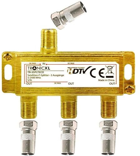 TronicXL Distribuidor de 3 cables BK CATV de banda ancha para televisión por cable DVB-T, divisor SAT, DVBS DVBS2, DVBT, DVBC, digital, Full HD, TV, distribuidor de antena de televisión por cable,