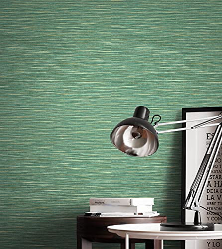 NEWROOM Tapete Grün Vliestapete Streifen - Streifentapete Uni Gold Gelb Querstreifen Einfarbig Unitapete Modern Strukturtapete Strukturtapete inkl. Tapezier-Ratgeber