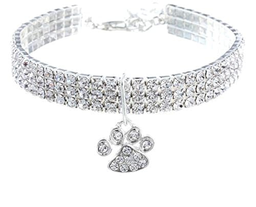 YWNYT Collare per Cani con Strass, Collare per Animali in Cristallo Regolabile da 20 cm con Catena di Estensione Extra di 5 cm, Collana Elastica per Cani con Gioielli Scintillanti