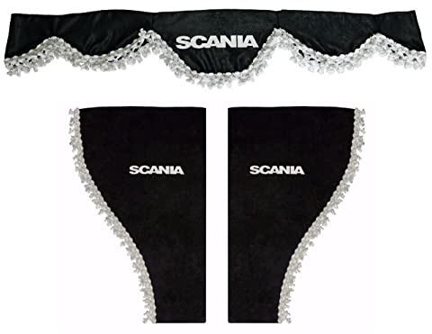 VNVIS Set 3 Rideaux décoratifs en Peluche avec Pompons Blancs pour camions Scania R S P L (Noir)