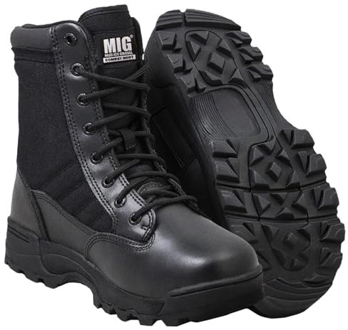 Mens MIG side zip & lace up Army Tactical Combat Boots (Black, UK10)
