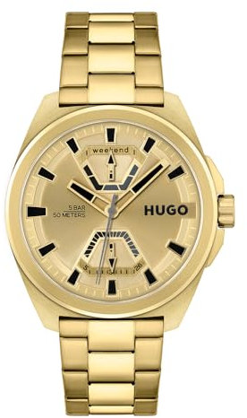 HUGO Analogue Multifunction Quartz Watch for Men #Expose Collection with Gold Colored Stainless Steel Bracelet - 1530243