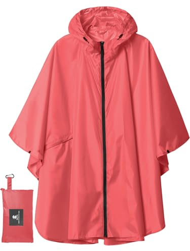SaphiRose Unisex Rain Poncho Raincoat Hooded for Adults Women with Pockets, Burgundy, One size