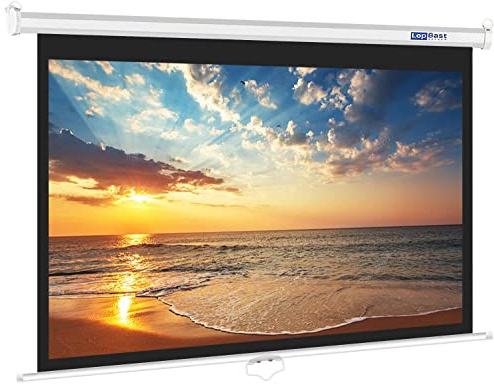 LopBast Screen 112INCH Manual Pull Down White Projector Screen 16:9 1.2 Gain Retractable Auto-Locking 4K 8K 3D Ultra HD for Home Theater Movie Office Game Projection Screen with Slow Retract Mechanism